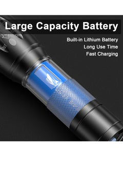 Viedouce Flashlight, Ultra-Bright LED Flashlights Rechargeable 3 Modes Zoomable with 10000 Lumens for Camping Hiking Outdoor Waterproof Handheld Torch LED Tactical Rechargable Type-C Torchlight  - Image 4