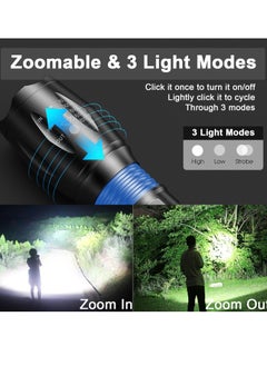 Viedouce Flashlight, Ultra-Bright LED Flashlights Rechargeable 3 Modes Zoomable with 10000 Lumens for Camping Hiking Outdoor Waterproof Handheld Torch LED Tactical Rechargable Type-C Torchlight  - Image 5