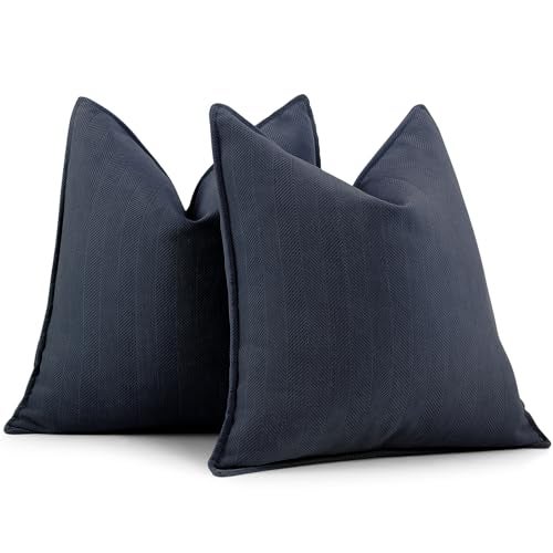 ZWJD Navy Pillow Covers 18x18 Set of 2 Chenille Throw Pillow Covers with Elegant Design Soft and Luxurious Decorative Throw Pillows for Couch Bed and Home Decor - Image 1