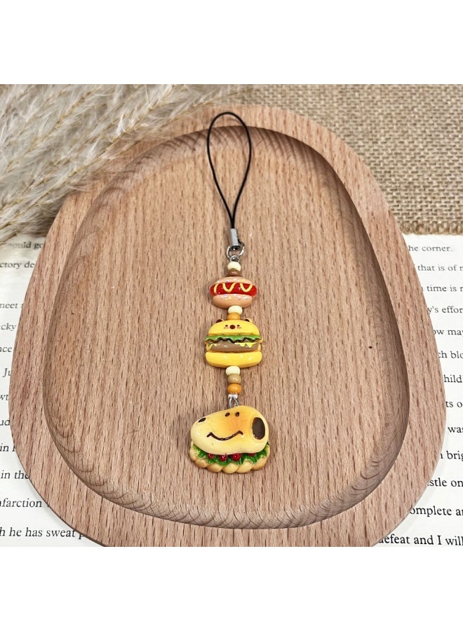 NIBEMINENT Phone Charm/ Chain Strap for Women Girls, Hot Dog Bun Snack Cell Phone Case Lanyard Wrist Strap