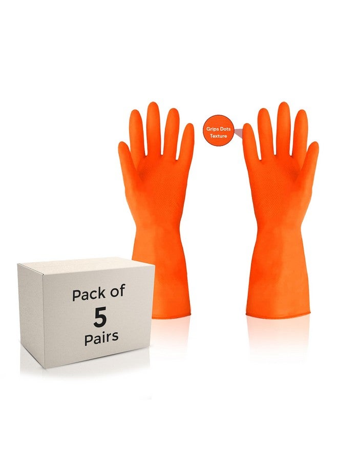 ROBUSTT Robustt Premium Orange Rubber Cleaning Gloves | Reusable Gloves for Cleaning | Chemicals & Detergents Resistant | Pack of 5 |Heavy Duty Hand Gloves|Hand Gloves for Dish Washing, Gardening & Cleaning - Image 1