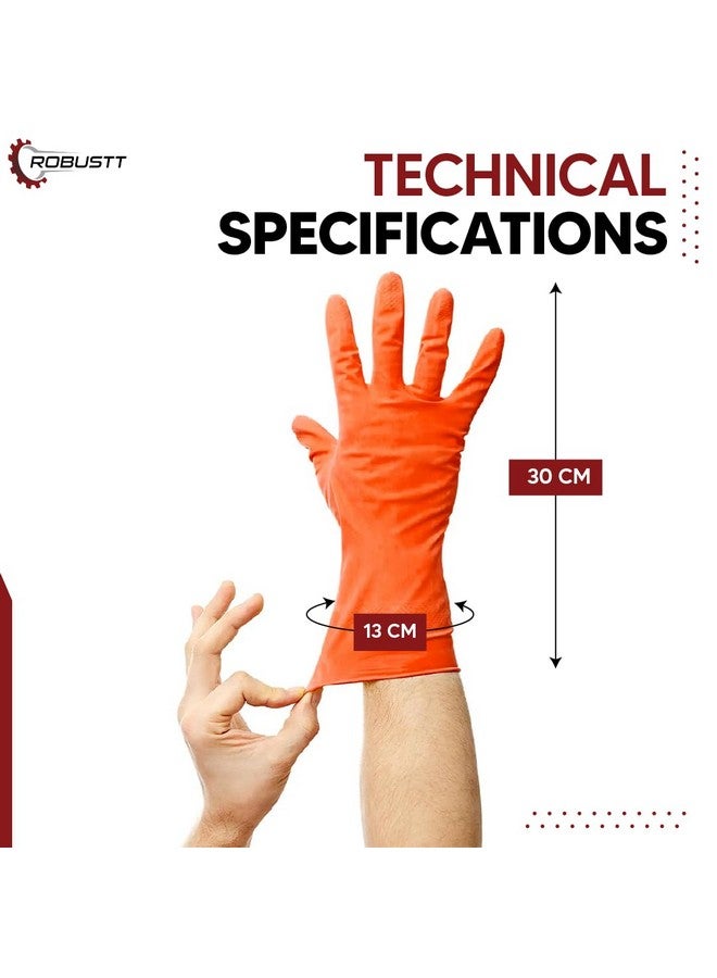 ROBUSTT Robustt Premium Orange Rubber Cleaning Gloves | Reusable Gloves for Cleaning | Chemicals & Detergents Resistant | Pack of 5 |Heavy Duty Hand Gloves|Hand Gloves for Dish Washing, Gardening & Cleaning - Image 3
