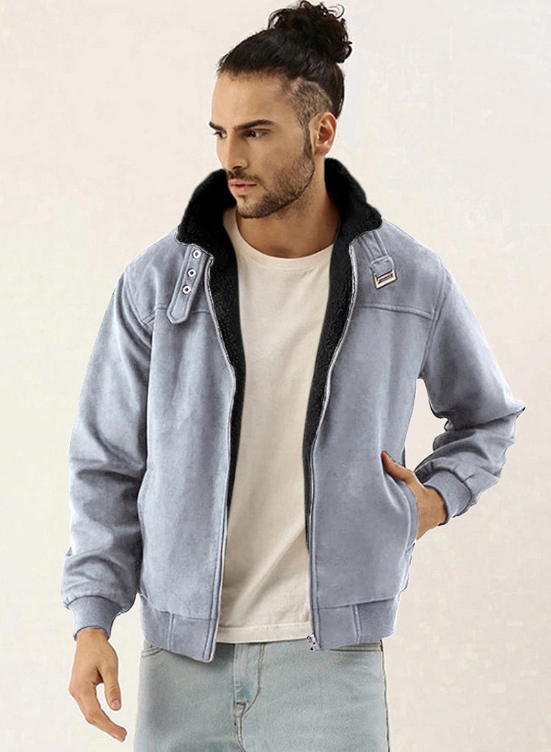 Campus Sutra Men's Grey Zip-Front Jacket With Fleece Detail - Image 2