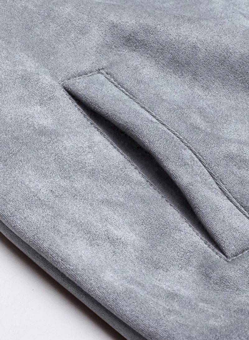 Campus Sutra Grey Men's Grey Zip-Front Jacket With Fleece Detail for Men | Best Price UAE