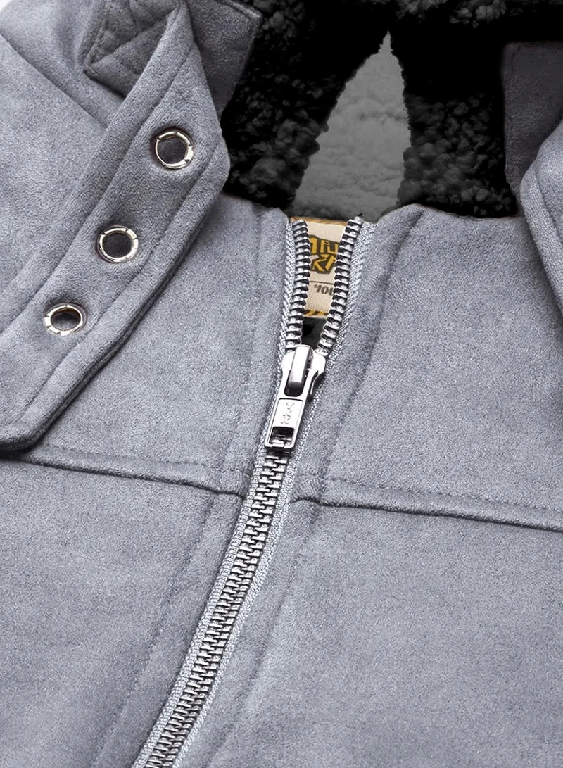 Campus Sutra Grey Men's Grey Zip-Front Jacket With Fleece Detail for Men | Best Price UAE