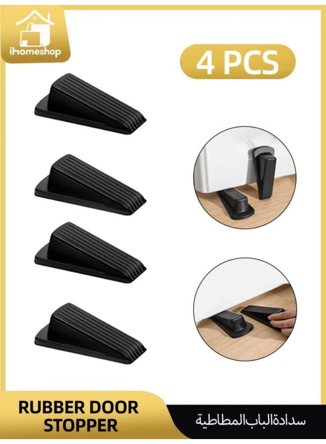 ihomeshop Door Stoppers, 4 Pack Premium Rubber Stoppers Wedge, Stops for Carpet Heavy Duty Door, Bottom of on Tile, Concrete, Carpet, Wooden Floor (Black) - Image 1