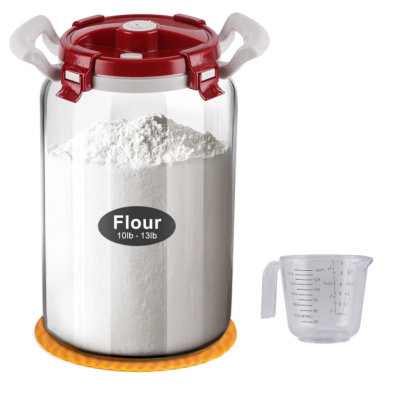 LIFEHIM Premium 2.6 Gallon Glass Flour Storage Container with Airtight Lid - Large 13 lb Capacity, BPA-Free Canister for Flour, Sugar, Rice & Pantry Organization - Image 1