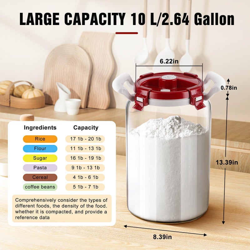 LIFEHIM Premium 2.6 Gallon Glass Flour Storage Container with Airtight Lid - Large 13 lb Capacity, BPA-Free Canister for Flour, Sugar, Rice & Pantry Organization - Image 3
