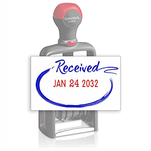 ExtraMark Heavy Duty Style Office Date Stamp with Received - Self Inking Dater - Style C - Blue & Red Ink Color - Image 1