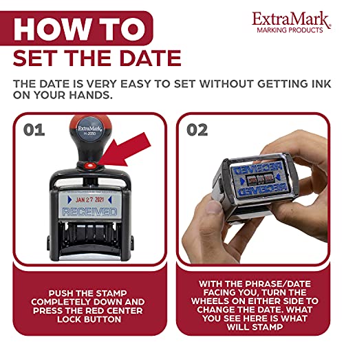 ExtraMark Heavy Duty Style Office Date Stamp with Received - Self Inking Dater - Style C - Blue & Red Ink Color - Image 3