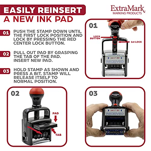 ExtraMark Heavy Duty Style Office Date Stamp with Received - Self Inking Dater - Style C - Blue & Red Ink Color - Image 4