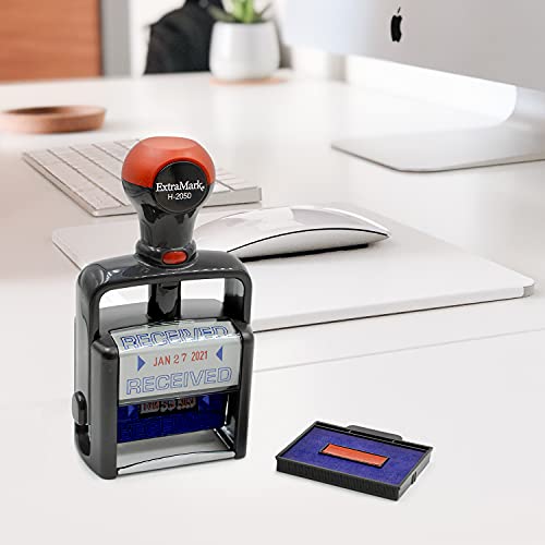 ExtraMark Heavy Duty Style Office Date Stamp with Received - Self Inking Dater - Style C - Blue & Red Ink Color - Image 5