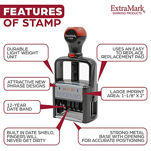 ExtraMark Heavy Duty Style Office Date Stamp with Received - Self Inking Dater - Style C - Blue & Red Ink Color - Image 2