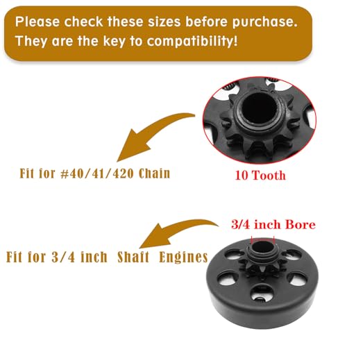 KRGUOD Centrifugal Clutch, Go Kart Clutch 3/4 Bore 10T with #40 41 420 Chain for Mini Bike, Go Kart, predator 212, Lawnmower and Honda GC GX 2-6.5HP Engine GC160 GC190 GX120 GX140 GX160 GX200. - Image 5