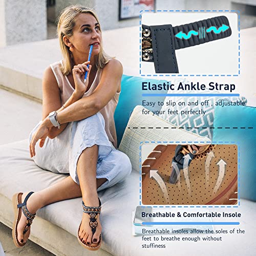 Aomigoct Sandals Women Flat Shoes: Dressy Summer Bohemian Flats Shoes for Women Sandals Comfortable Ankle Strap Outdoor Walking - Image 2