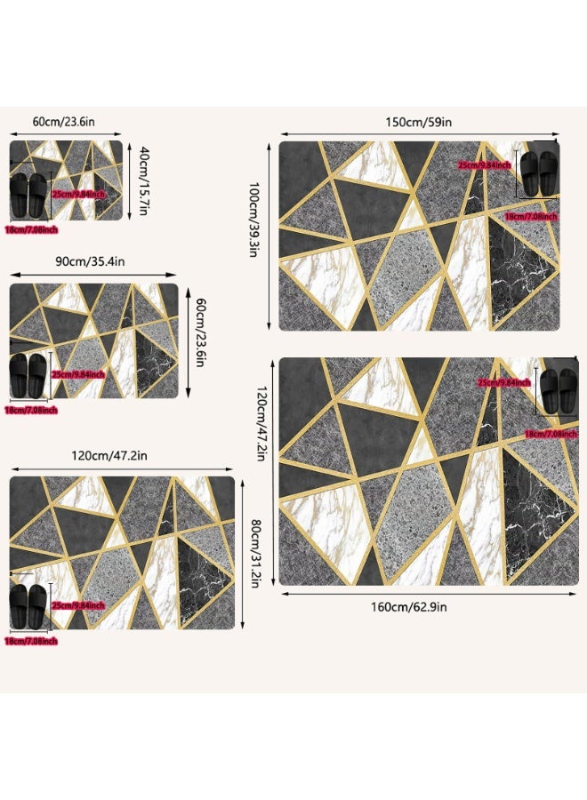Geometric Marble Texture Area Rug, Black White Grey with Gold Lines, Polyester Floor Mat for Indoor Outdoor - Image 5