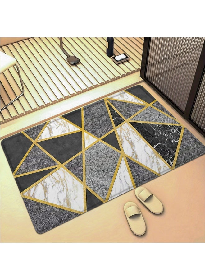Geometric Marble Texture Area Rug, Black White Grey with Gold Lines, Polyester Floor Mat for Indoor Outdoor - Image 3