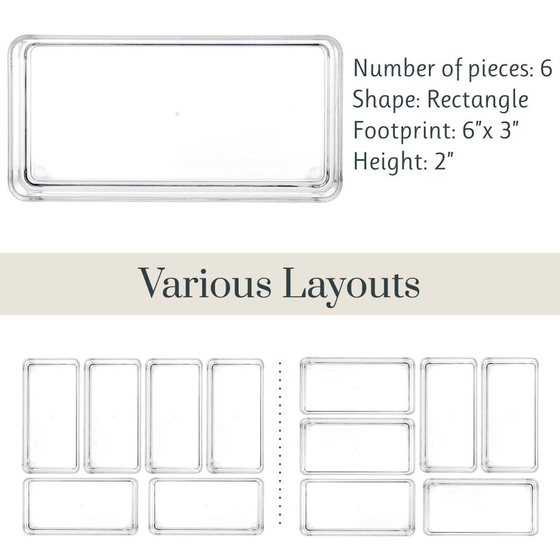 STORi SimpleSort 6-Piece Stackable Clear Drawer Organizer Set | 6" x 3" x 2" Rectangle Trays | Small Makeup Vanity Storage Bins and Office Desk Drawer Dividers | Made in USA - Image 5