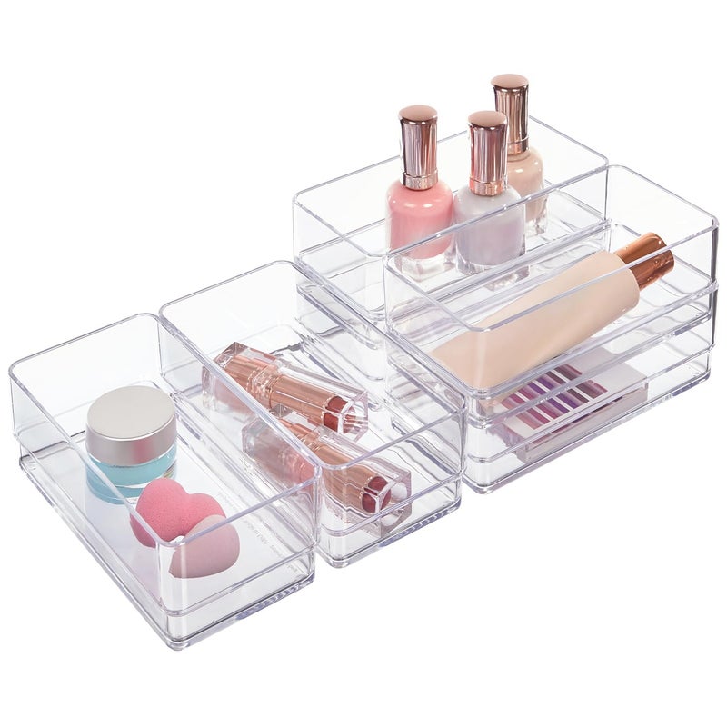 STORi SimpleSort 6-Piece Stackable Clear Drawer Organizer Set | 6" x 3" x 2" Rectangle Trays | Small Makeup Vanity Storage Bins and Office Desk Drawer Dividers | Made in USA - Image 1