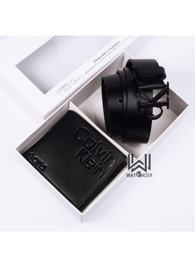 CALVIN KLEIN JEANS PLUS Set CK leather wallet & Belt for Men 