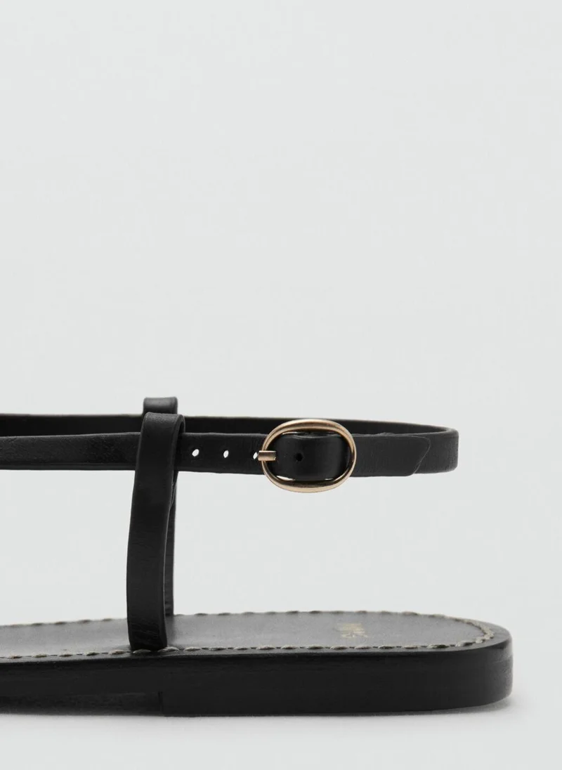 Mango 99-NEGRO Leather Sandals With A Wide Strap for Women | Best Price UAE