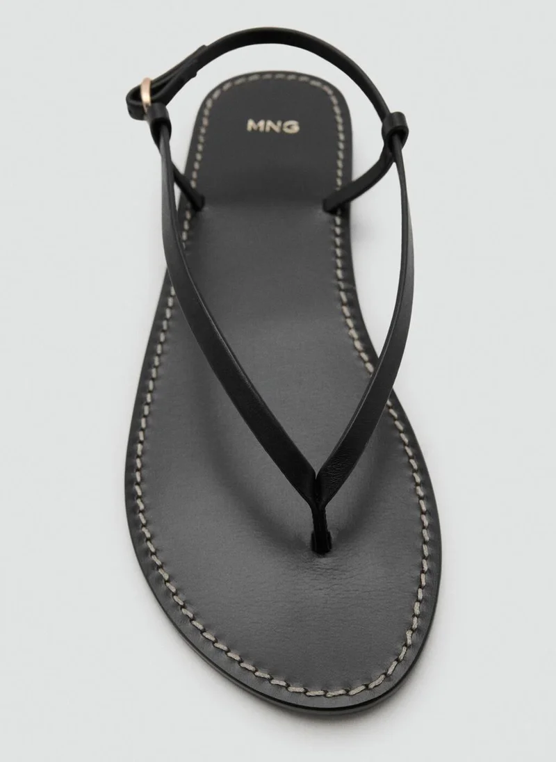 Mango 99-NEGRO Leather Sandals With A Wide Strap for Women | Best Price UAE