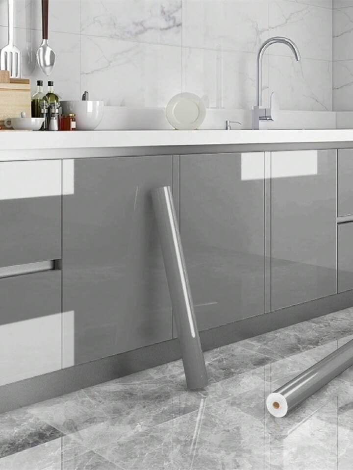 ERATO Glossy Wallpaper Peel & Stick Vinyl Contact Paper Self Adhesive Wallpaper for Kitchen Cabinets Furniture Countertop Removable Waterproof Wallpaper (2 Feet x 20 Feet, Light Grey Glossy) - Image 1