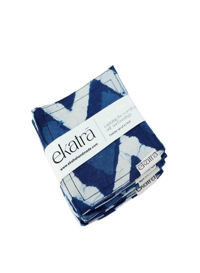 Ekatra 100% Cotton Sustainable Cloth Coasters | Tea & Coffee Coaster | Durable, Eco-Friendly | Quilted Table Protector Mats for Mugs | Indigo Chevron | Set of 6 - Image 3