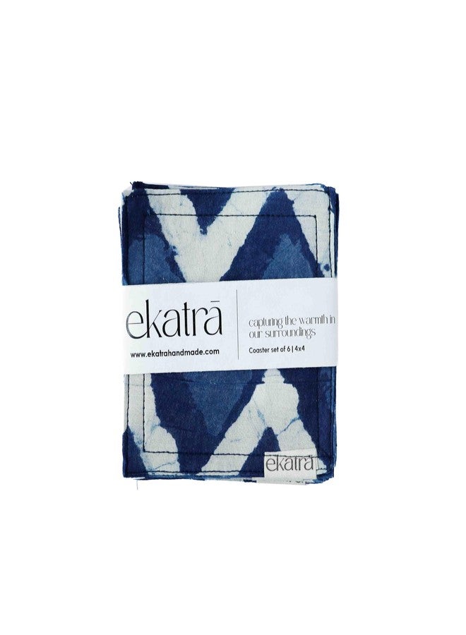 Ekatra 100% Cotton Sustainable Cloth Coasters | Tea & Coffee Coaster | Durable, Eco-Friendly | Quilted Table Protector Mats for Mugs | Indigo Chevron | Set of 6 - Image 4