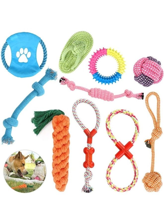 Generic Dog Chew Toys, 10pcs Durable Puppy Dog Rope Teething Training Set, with Knots Natural Cotton Chew Boredom Rope Ball Interactive Dog Toys Indestructible Gift Set (10PCS) - Image 1