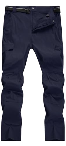 AREOUTS Mens Cargo Work Hiking Pants Lightweight Water Resistant Quick Dry Fishing Travel Camping Outdoor Breathable Multi Pockets Navy S - Image 3