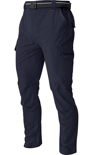 AREOUTS Mens Cargo Work Hiking Pants Lightweight Water Resistant Quick Dry Fishing Travel Camping Outdoor Breathable Multi Pockets Navy S - Image 1