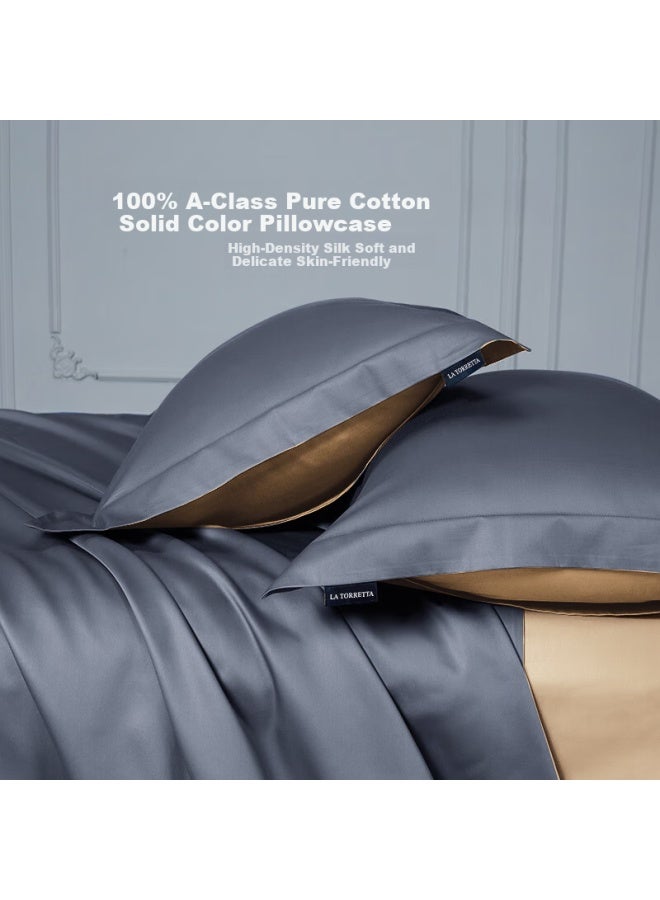 La Torretta Pillowcase Set Of Two, 60-count Luxury High Thread Count 100% Pure Cotton Long-staple Cotton Pillow Insert Cover, Blue Apricot 48x74cm - Image 1