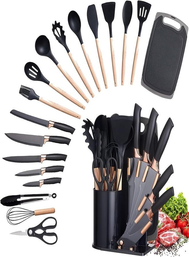 ELTRAZONE Silicone Utensil Set 19 PCS – Non-Stick Heat Resistant Kitchen Tools with Wooden Handles | Premium Silicone Cooking Set for All Cooktops - Image 1