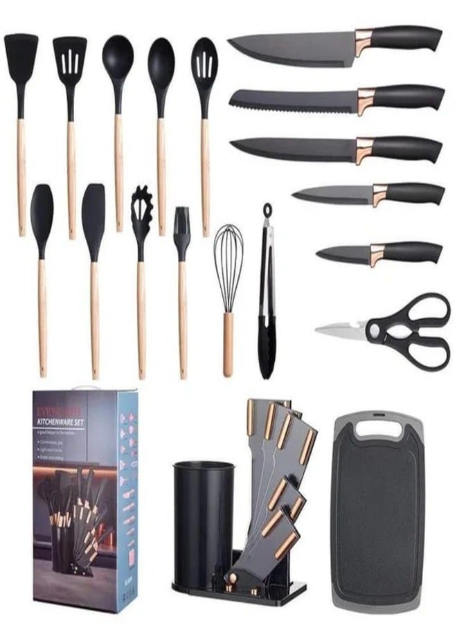 ELTRAZONE Silicone Utensil Set 19 PCS – Non-Stick Heat Resistant Kitchen Tools with Wooden Handles | Premium Silicone Cooking Set for All Cooktops - Image 4