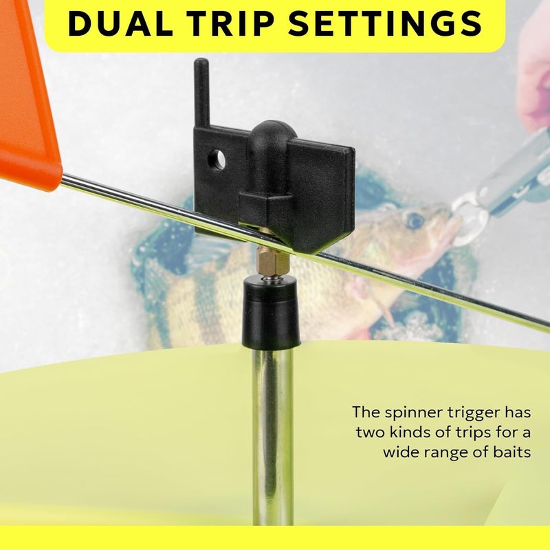 sf. Ice Fishing Tip-Up Foldable with Orange Pole Flags/10.6'' Freeze-Proof Thermal Ice Fishing Accessories with Orange Pole Flags, Built-in Storage - Image 4