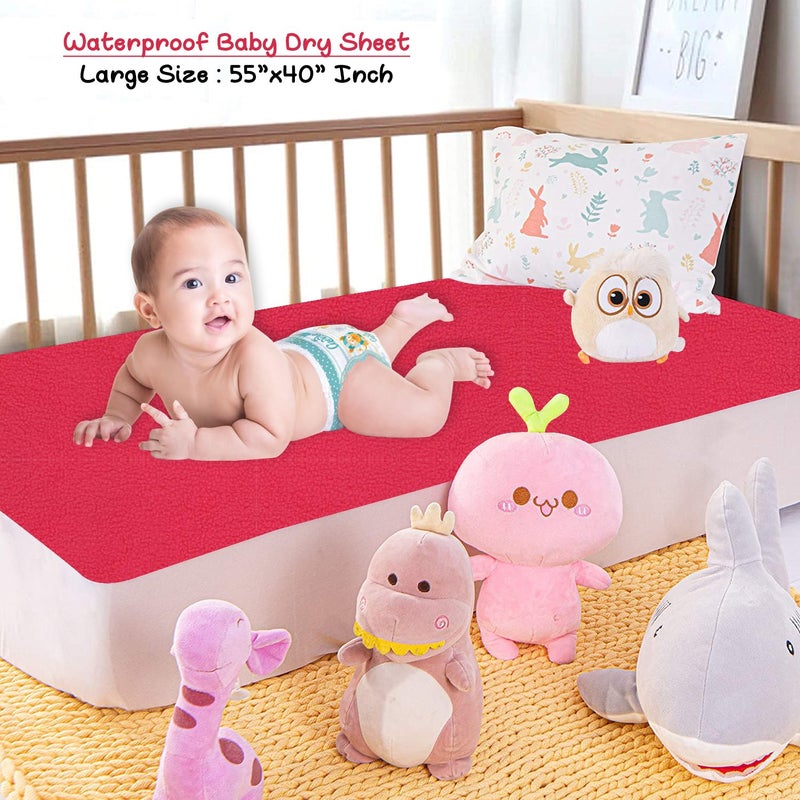 Dream King Waterproof Quick Dry Sheet for Baby| Bed Pad Anti-Piling Fleece Extra Absorbent Washable Matress Protector| Baby Bed Protector - Size Single Bed 220X140 Cm (Dark Pink) - Image 2