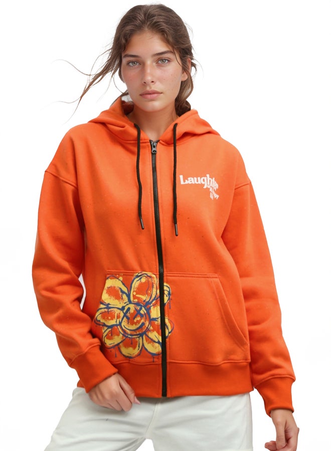 RAVIN Hot Orange Zipper Closure Winter Hoodie Shirt