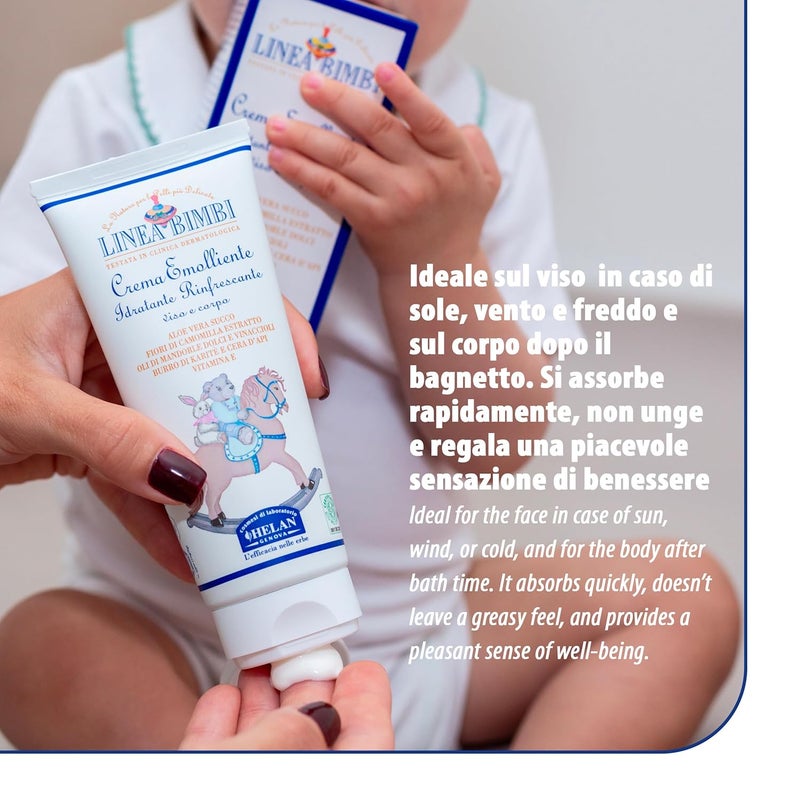 Helan Linea Bimbi Soothing Baby Lotion for Face  Body with Vitamin E Aloe Vera  Beeswax Moisturizing  Refreshing Baby Cream for Delicate Skin Baby Essentials for Newborn Made in Italy 100fl oz - Image 4