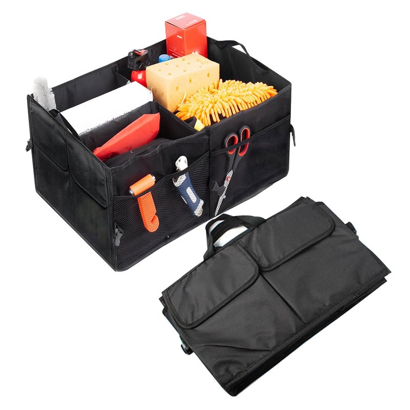 Mandark Car Trunk Organizer, Collapsible Multi Compartment Vehicle Storage Box, Waterproof Adjustable Automotive Organization Container Accessories, Universal for SUV, Sedan, Truck (Black) - Image 1