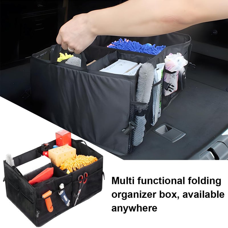 Mandark Car Trunk Organizer, Collapsible Multi Compartment Vehicle Storage Box, Waterproof Adjustable Automotive Organization Container Accessories, Universal for SUV, Sedan, Truck (Black) - Image 3
