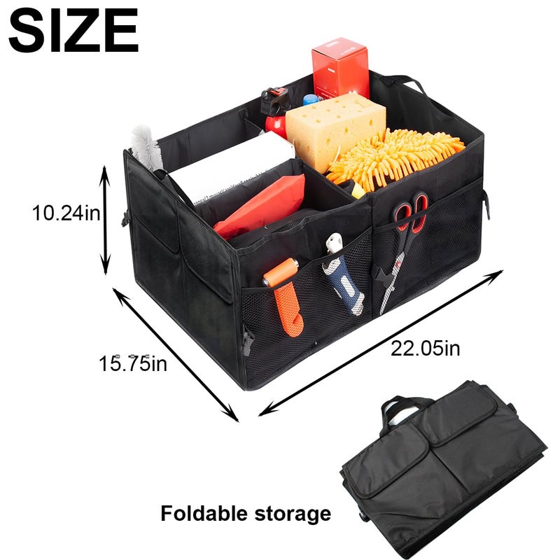 Mandark Car Trunk Organizer, Collapsible Multi Compartment Vehicle Storage Box, Waterproof Adjustable Automotive Organization Container Accessories, Universal for SUV, Sedan, Truck (Black) - Image 2