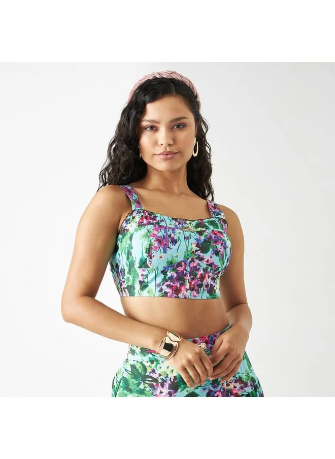 2Xtremz 2Xtremz All-Over Floral Print Sleeveless Crop Top