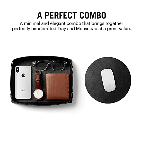 DailyObjects Vegan Leather Black Round Desk Tray Organiser|Orb Black Mouse Pad Extended For Laptop,For Pc,And Wireless Mouse,Large Vegan Leather Finish For Home,Office,Gaming-Set Of 2 - Image 2