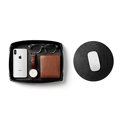 DailyObjects Vegan Leather Black Round Desk Tray Organiser|Orb Black Mouse Pad Extended For Laptop,For Pc,And Wireless Mouse,Large Vegan Leather Finish For Home,Office,Gaming-Set Of 2 - Image 1