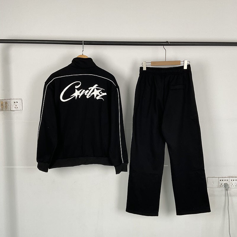 Corteiz American Retro Embroidered Stand-Up Collar Fleece-Lined Zipper Jacket High Street Men'S And Women'S Casual Pants - Image 1
