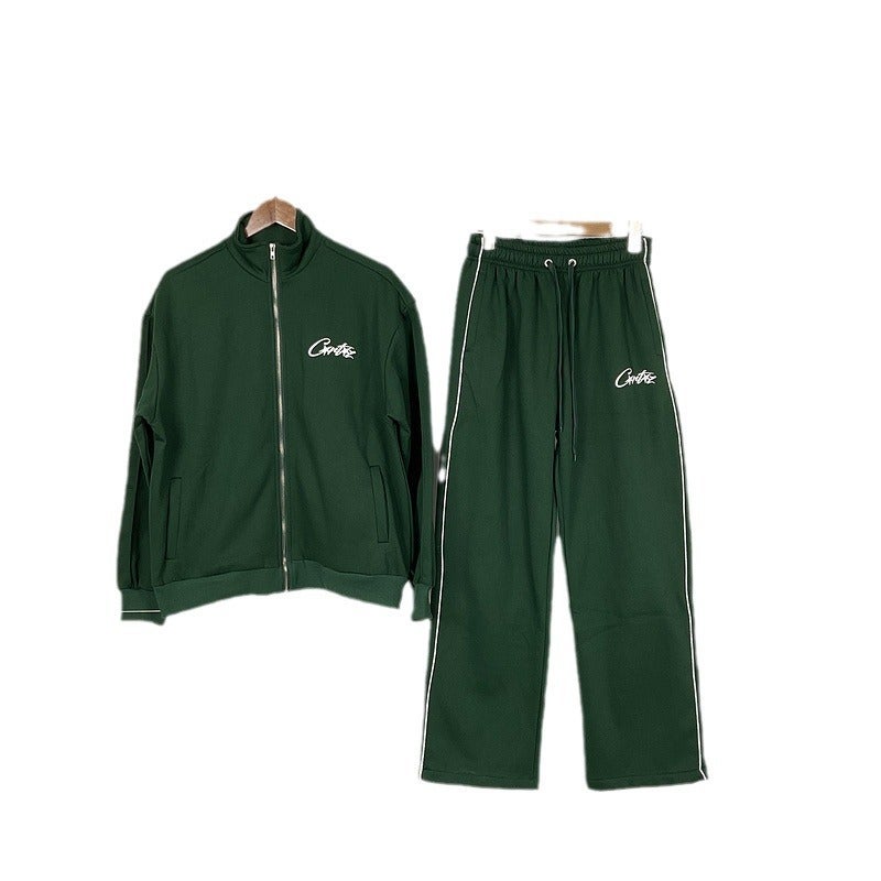 Corteiz American Retro Embroidered Stand-Up Collar Fleece-Lined Zipper Jacket High Street Men'S And Women'S Casual Pants - Image 5