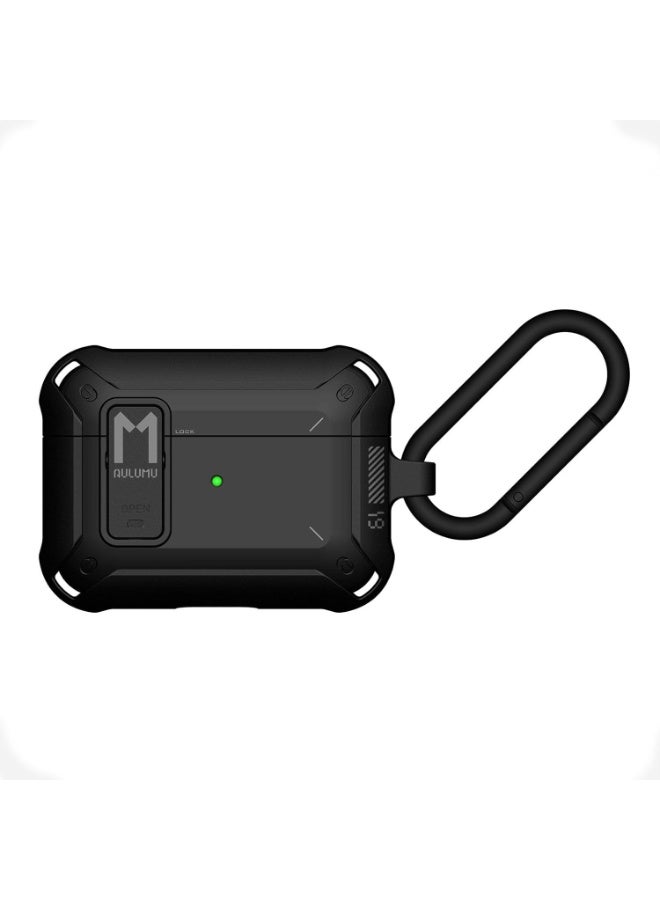 Aulumu A19 AirPods Pro 2 Case [2nd/1st Generation] with Lock • Full-Body Protective Tough Cover with Keychain • Compatible with Apple Airpods Pro(2022/2019) Case • for Men Women, Cool Black - Image 1