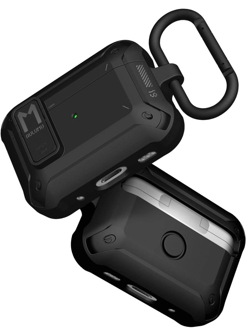 Aulumu A19 AirPods Pro 2 Case [2nd/1st Generation] with Lock • Full-Body Protective Tough Cover with Keychain • Compatible with Apple Airpods Pro(2022/2019) Case • for Men Women, Cool Black - Image 5