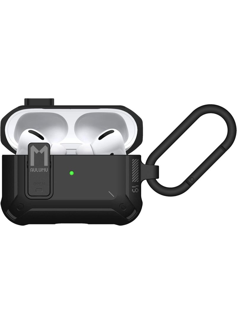 Aulumu A19 AirPods Pro 2 Case [2nd/1st Generation] with Lock • Full-Body Protective Tough Cover with Keychain • Compatible with Apple Airpods Pro(2022/2019) Case • for Men Women, Cool Black - Image 3